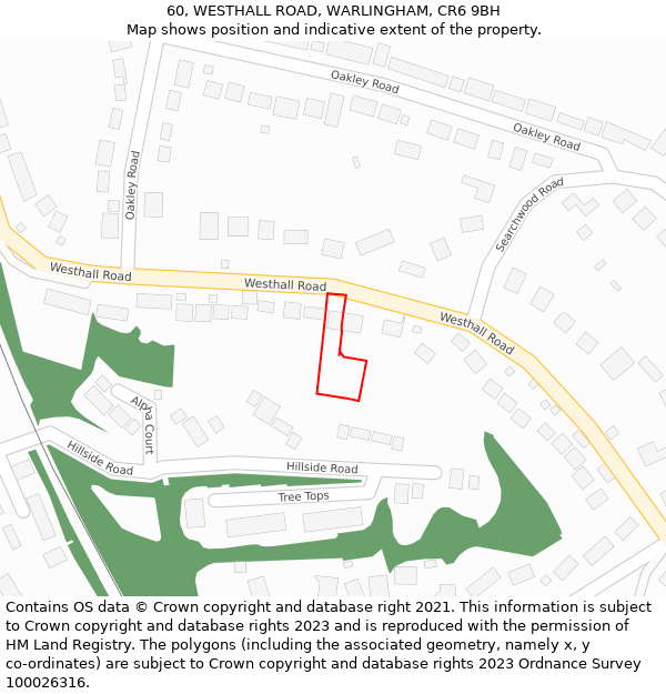 60, WESTHALL ROAD, WARLINGHAM, CR6 9BH: Location map and indicative extent of plot