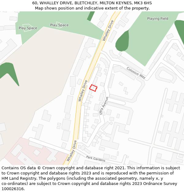 60, WHALLEY DRIVE, BLETCHLEY, MILTON KEYNES, MK3 6HS: Location map and indicative extent of plot