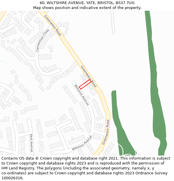 60, WILTSHIRE AVENUE, YATE, BRISTOL, BS37 7UG: Location map and indicative extent of plot