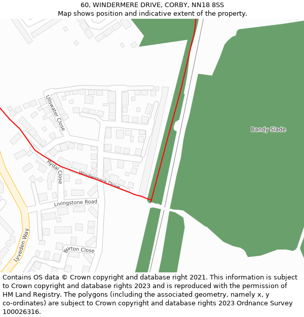 60, WINDERMERE DRIVE, CORBY, NN18 8SS: Location map and indicative extent of plot