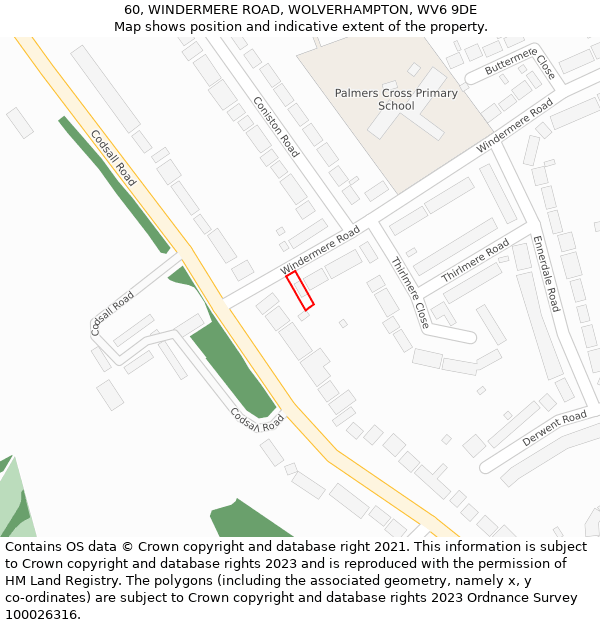 60, WINDERMERE ROAD, WOLVERHAMPTON, WV6 9DE: Location map and indicative extent of plot