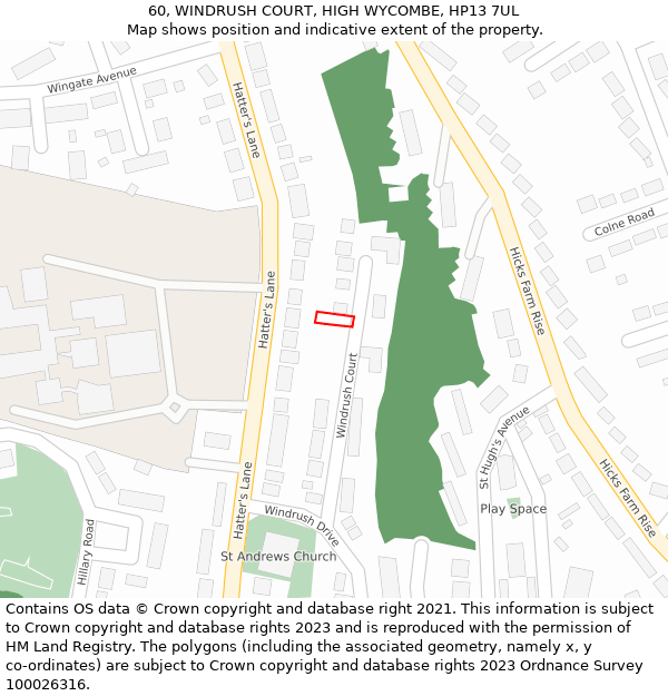 60, WINDRUSH COURT, HIGH WYCOMBE, HP13 7UL: Location map and indicative extent of plot