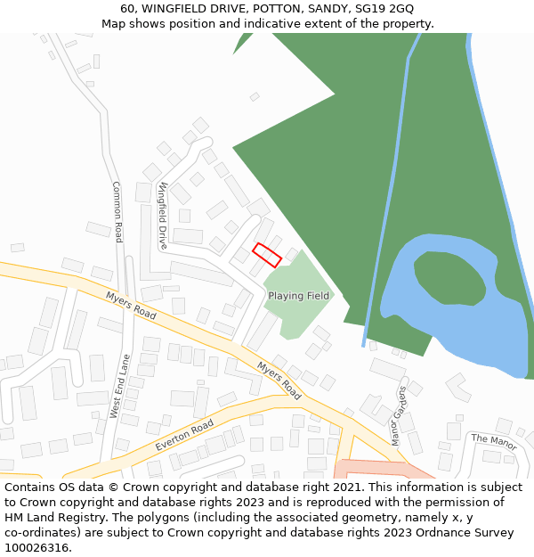 60, WINGFIELD DRIVE, POTTON, SANDY, SG19 2GQ: Location map and indicative extent of plot