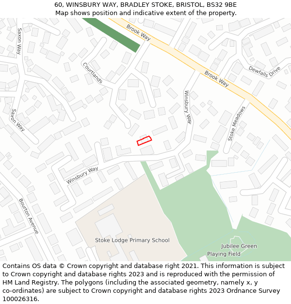 60, WINSBURY WAY, BRADLEY STOKE, BRISTOL, BS32 9BE: Location map and indicative extent of plot