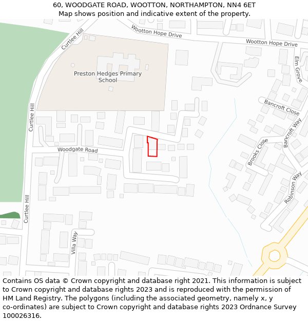 60, WOODGATE ROAD, WOOTTON, NORTHAMPTON, NN4 6ET: Location map and indicative extent of plot