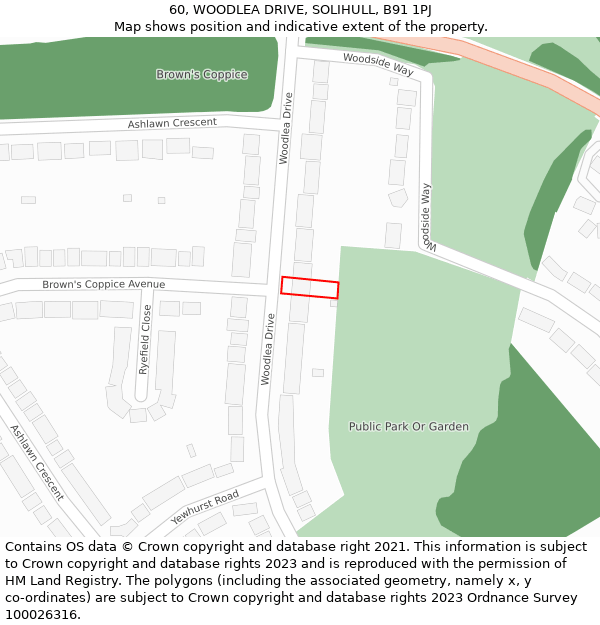 60, WOODLEA DRIVE, SOLIHULL, B91 1PJ: Location map and indicative extent of plot