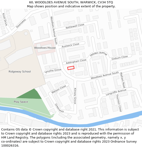 60, WOODLOES AVENUE SOUTH, WARWICK, CV34 5TQ: Location map and indicative extent of plot