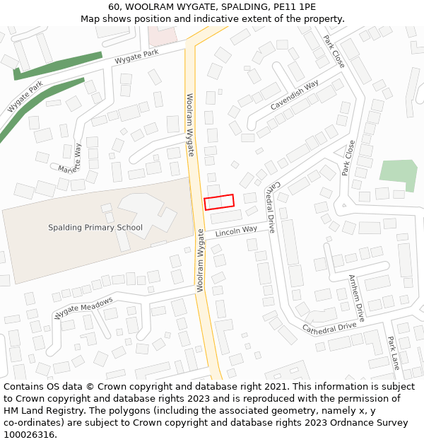 60, WOOLRAM WYGATE, SPALDING, PE11 1PE: Location map and indicative extent of plot