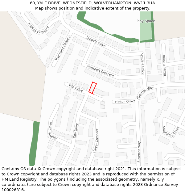 60, YALE DRIVE, WEDNESFIELD, WOLVERHAMPTON, WV11 3UA: Location map and indicative extent of plot