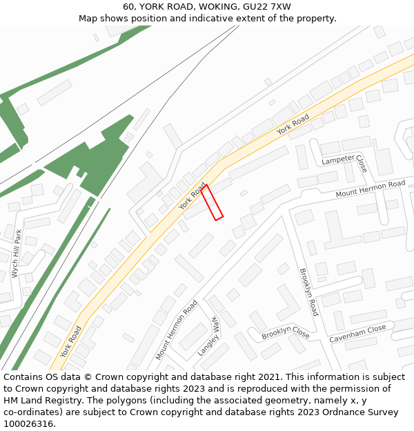 60, YORK ROAD, WOKING, GU22 7XW: Location map and indicative extent of plot