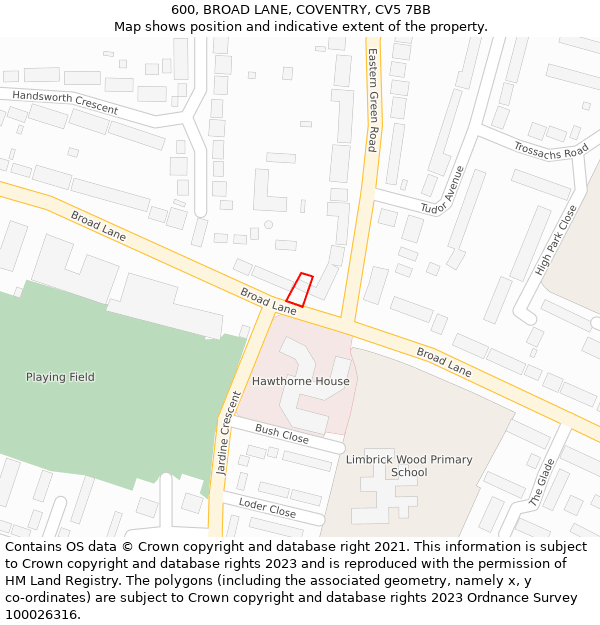 600, BROAD LANE, COVENTRY, CV5 7BB: Location map and indicative extent of plot