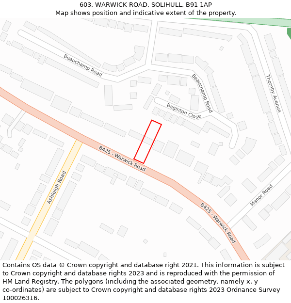 603, WARWICK ROAD, SOLIHULL, B91 1AP: Location map and indicative extent of plot