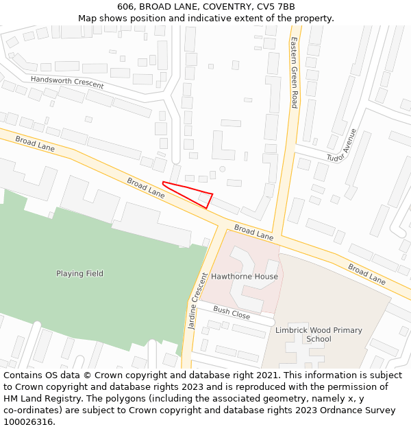 606, BROAD LANE, COVENTRY, CV5 7BB: Location map and indicative extent of plot