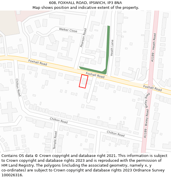 608, FOXHALL ROAD, IPSWICH, IP3 8NA: Location map and indicative extent of plot