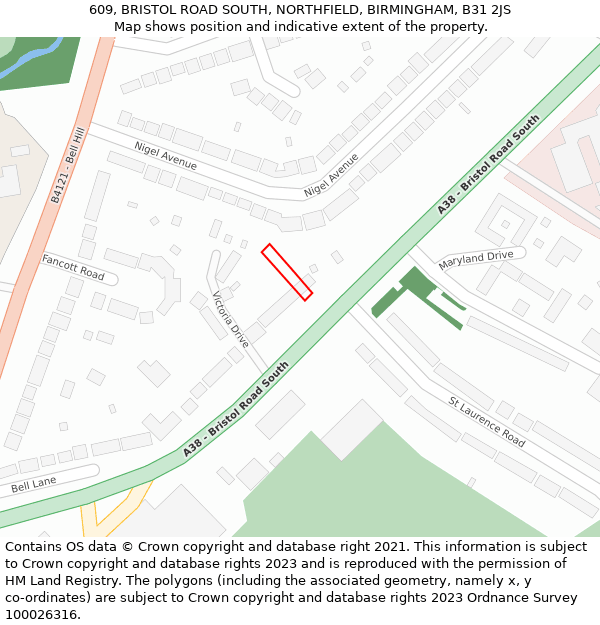 609, BRISTOL ROAD SOUTH, NORTHFIELD, BIRMINGHAM, B31 2JS: Location map and indicative extent of plot