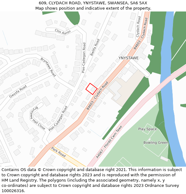 609, CLYDACH ROAD, YNYSTAWE, SWANSEA, SA6 5AX: Location map and indicative extent of plot