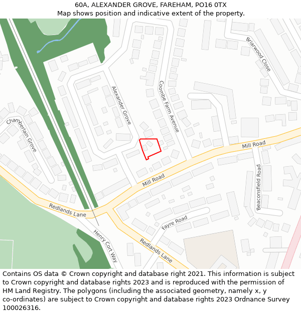 60A, ALEXANDER GROVE, FAREHAM, PO16 0TX: Location map and indicative extent of plot