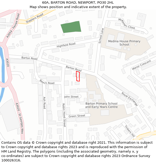 60A, BARTON ROAD, NEWPORT, PO30 2HL: Location map and indicative extent of plot