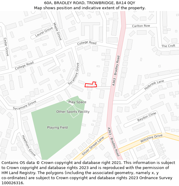 60A, BRADLEY ROAD, TROWBRIDGE, BA14 0QY: Location map and indicative extent of plot