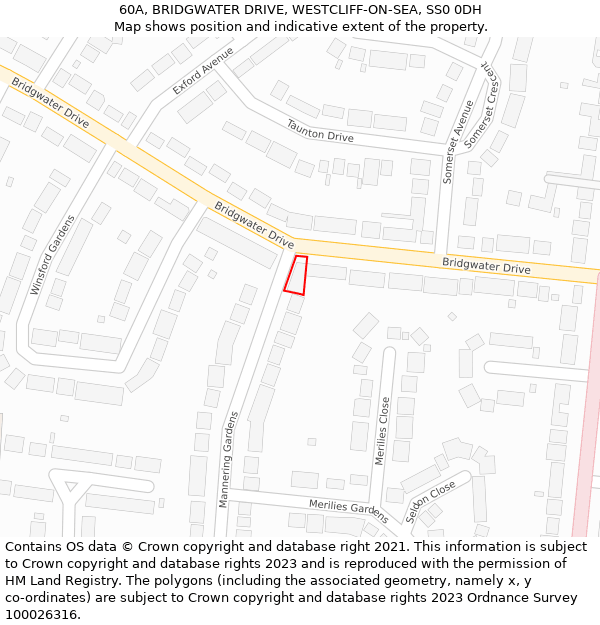 60A, BRIDGWATER DRIVE, WESTCLIFF-ON-SEA, SS0 0DH: Location map and indicative extent of plot