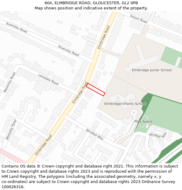 60A, ELMBRIDGE ROAD, GLOUCESTER, GL2 0PB: Location map and indicative extent of plot