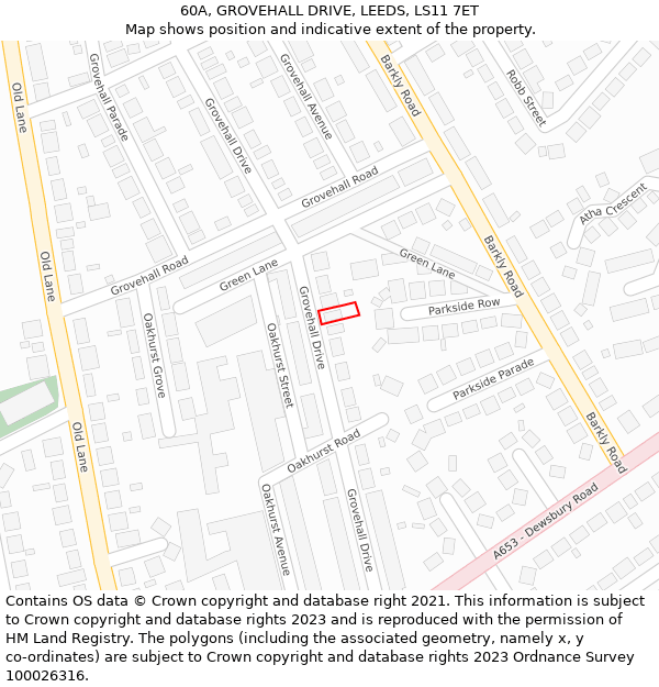 60A, GROVEHALL DRIVE, LEEDS, LS11 7ET: Location map and indicative extent of plot