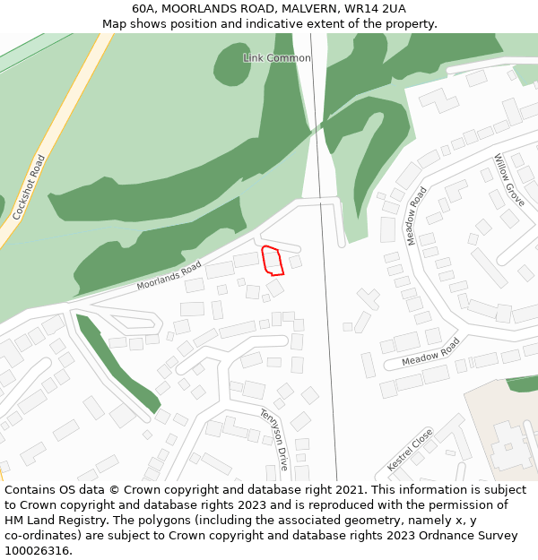 60A, MOORLANDS ROAD, MALVERN, WR14 2UA: Location map and indicative extent of plot