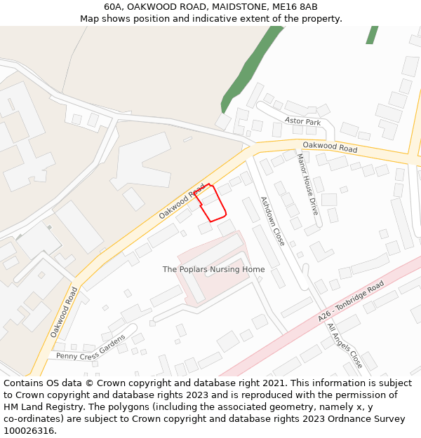 60A, OAKWOOD ROAD, MAIDSTONE, ME16 8AB: Location map and indicative extent of plot