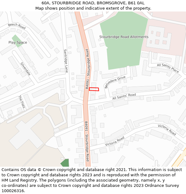 60A, STOURBRIDGE ROAD, BROMSGROVE, B61 0AL: Location map and indicative extent of plot