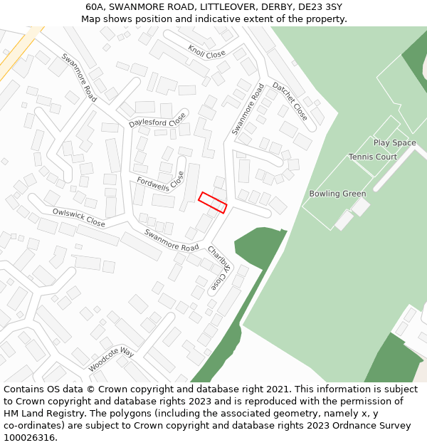 60A, SWANMORE ROAD, LITTLEOVER, DERBY, DE23 3SY: Location map and indicative extent of plot