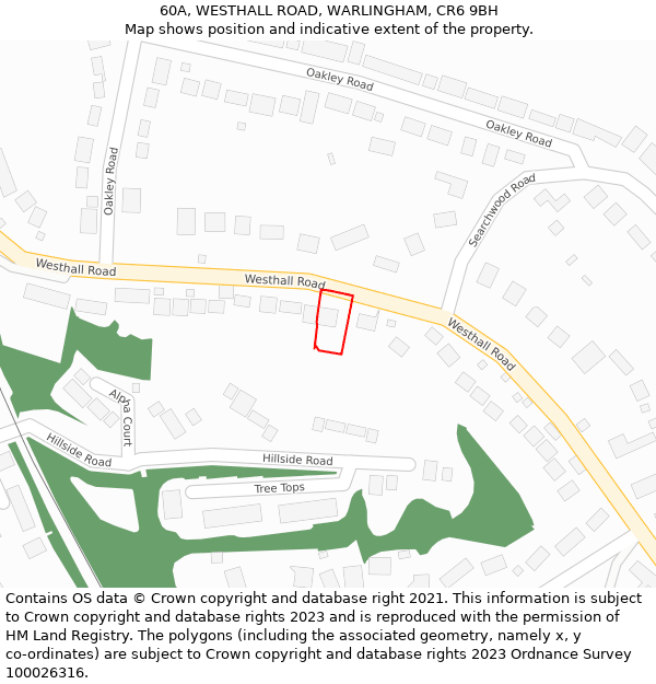 60A, WESTHALL ROAD, WARLINGHAM, CR6 9BH: Location map and indicative extent of plot