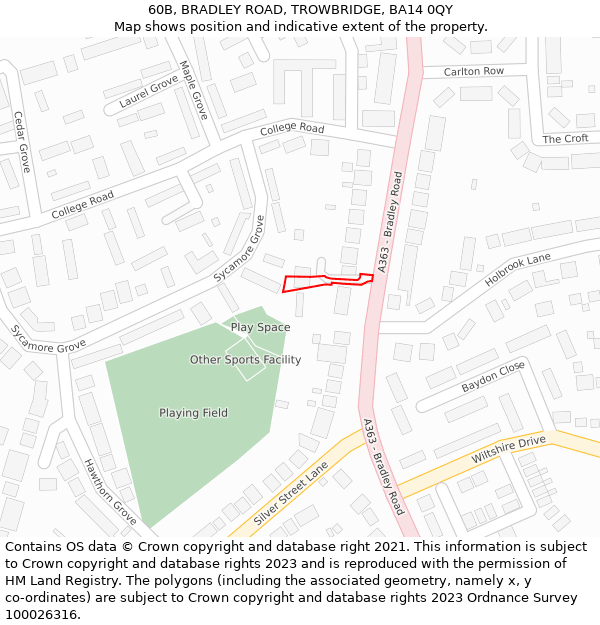 60B, BRADLEY ROAD, TROWBRIDGE, BA14 0QY: Location map and indicative extent of plot