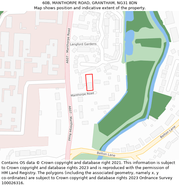 60B, MANTHORPE ROAD, GRANTHAM, NG31 8DN: Location map and indicative extent of plot