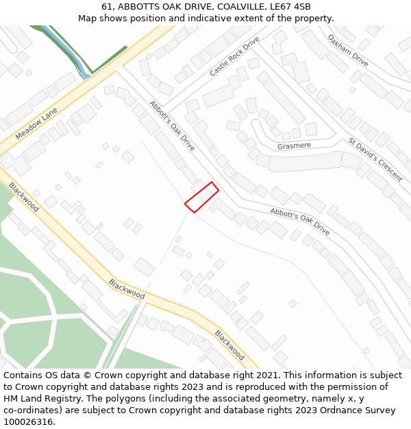 61, ABBOTTS OAK DRIVE, COALVILLE, LE67 4SB: Location map and indicative extent of plot