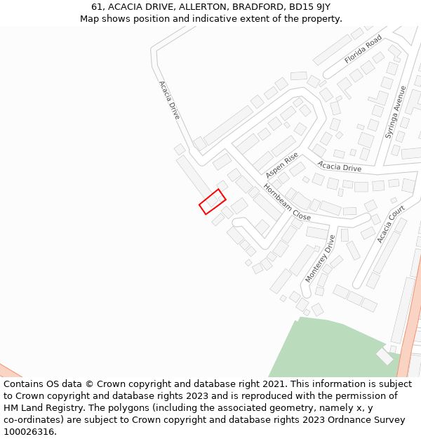 61, ACACIA DRIVE, ALLERTON, BRADFORD, BD15 9JY: Location map and indicative extent of plot