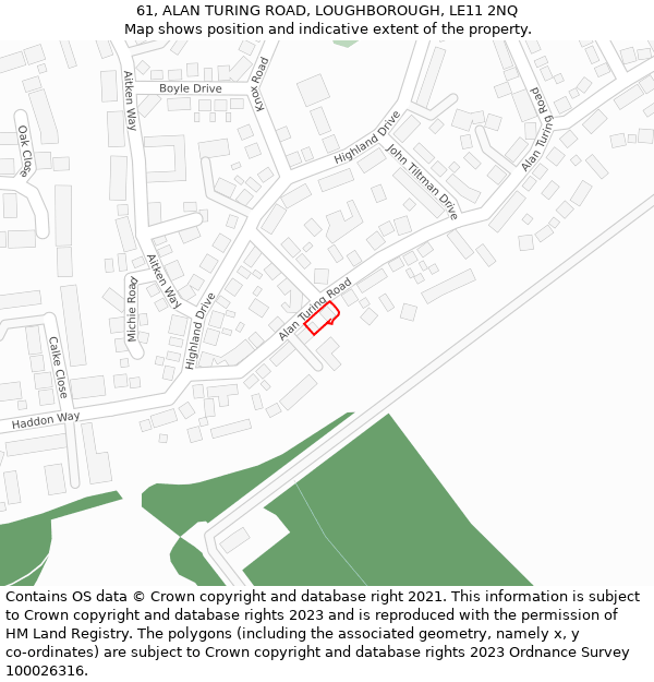 61, ALAN TURING ROAD, LOUGHBOROUGH, LE11 2NQ: Location map and indicative extent of plot