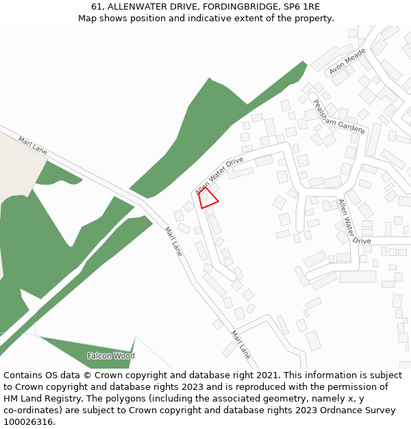 61, ALLENWATER DRIVE, FORDINGBRIDGE, SP6 1RE: Location map and indicative extent of plot