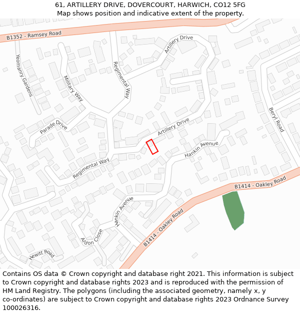 61, ARTILLERY DRIVE, DOVERCOURT, HARWICH, CO12 5FG: Location map and indicative extent of plot