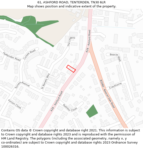 61, ASHFORD ROAD, TENTERDEN, TN30 6LR: Location map and indicative extent of plot