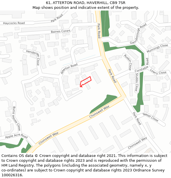 61, ATTERTON ROAD, HAVERHILL, CB9 7SR: Location map and indicative extent of plot