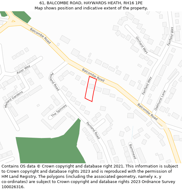 61, BALCOMBE ROAD, HAYWARDS HEATH, RH16 1PE: Location map and indicative extent of plot