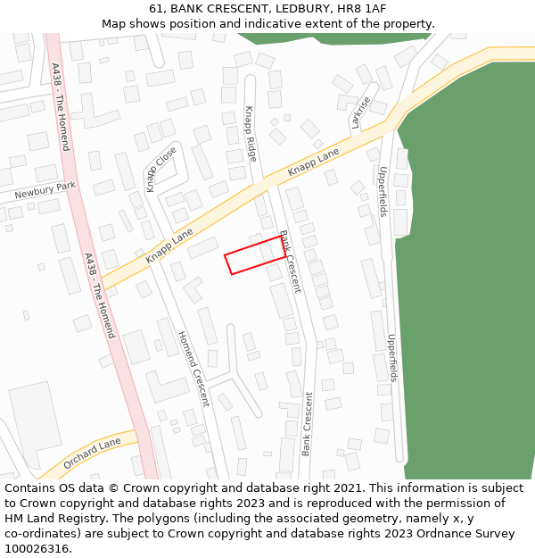 61, BANK CRESCENT, LEDBURY, HR8 1AF: Location map and indicative extent of plot