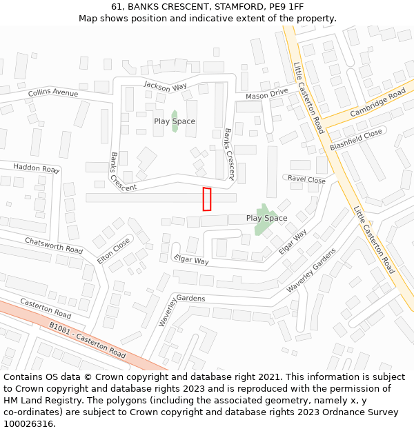 61, BANKS CRESCENT, STAMFORD, PE9 1FF: Location map and indicative extent of plot