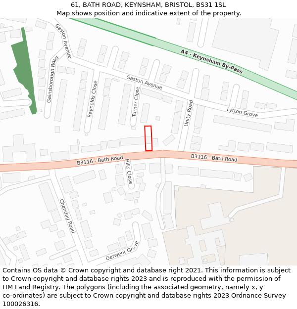 61, BATH ROAD, KEYNSHAM, BRISTOL, BS31 1SL: Location map and indicative extent of plot