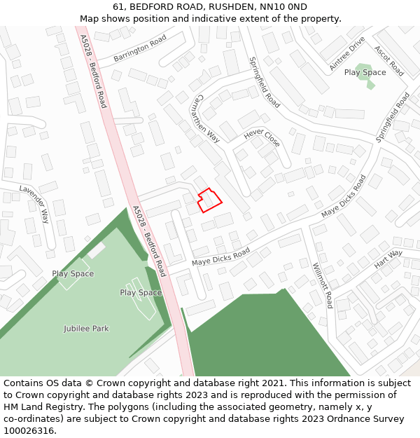 61, BEDFORD ROAD, RUSHDEN, NN10 0ND: Location map and indicative extent of plot