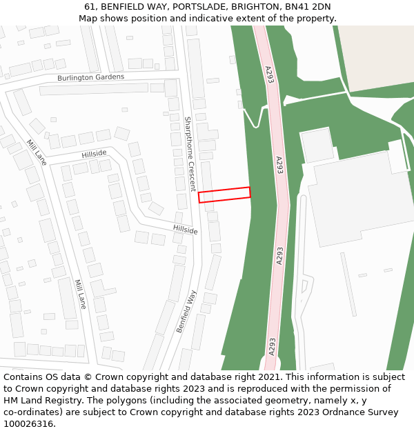 61, BENFIELD WAY, PORTSLADE, BRIGHTON, BN41 2DN: Location map and indicative extent of plot