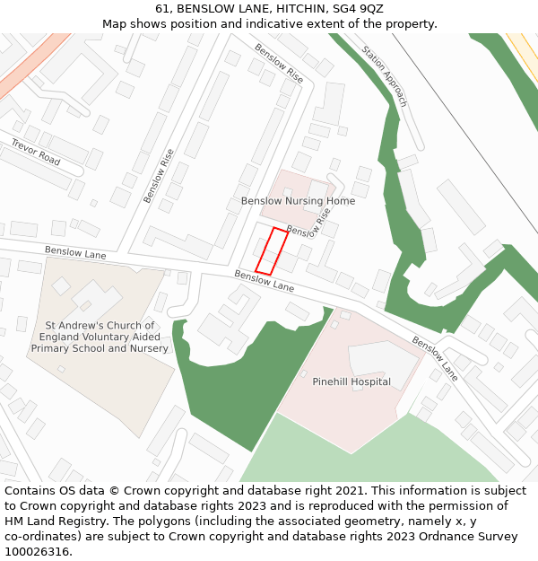 61, BENSLOW LANE, HITCHIN, SG4 9QZ: Location map and indicative extent of plot