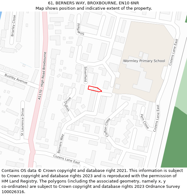 61, BERNERS WAY, BROXBOURNE, EN10 6NR: Location map and indicative extent of plot