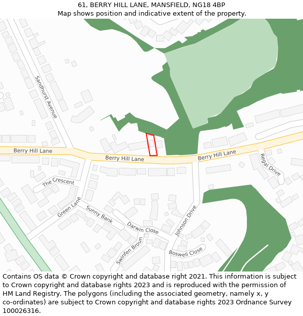 61, BERRY HILL LANE, MANSFIELD, NG18 4BP: Location map and indicative extent of plot