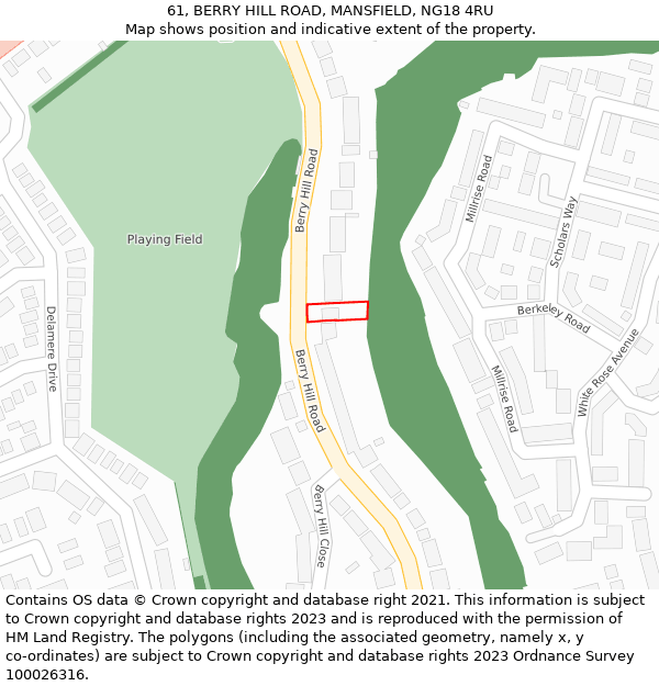 61, BERRY HILL ROAD, MANSFIELD, NG18 4RU: Location map and indicative extent of plot